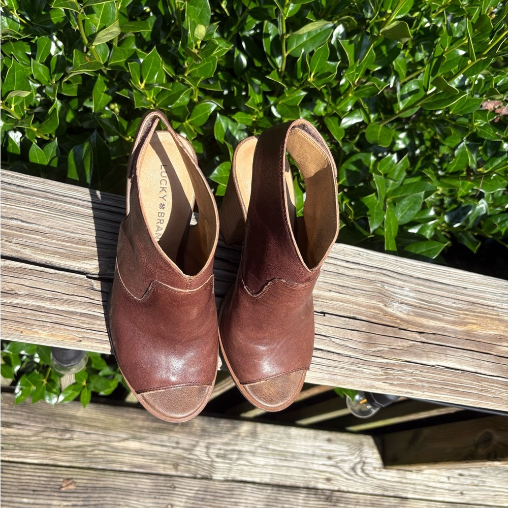 Lucky Brand Brown Heeled Boots with Peep-Toe Design - Picture 3 of 5